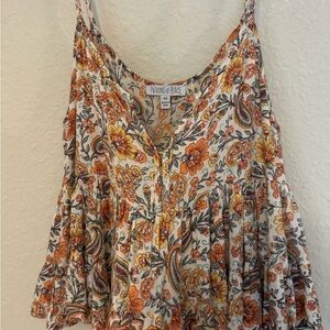Patrons of Peace Paisley Floral Women's Blouse - Orange and Cream